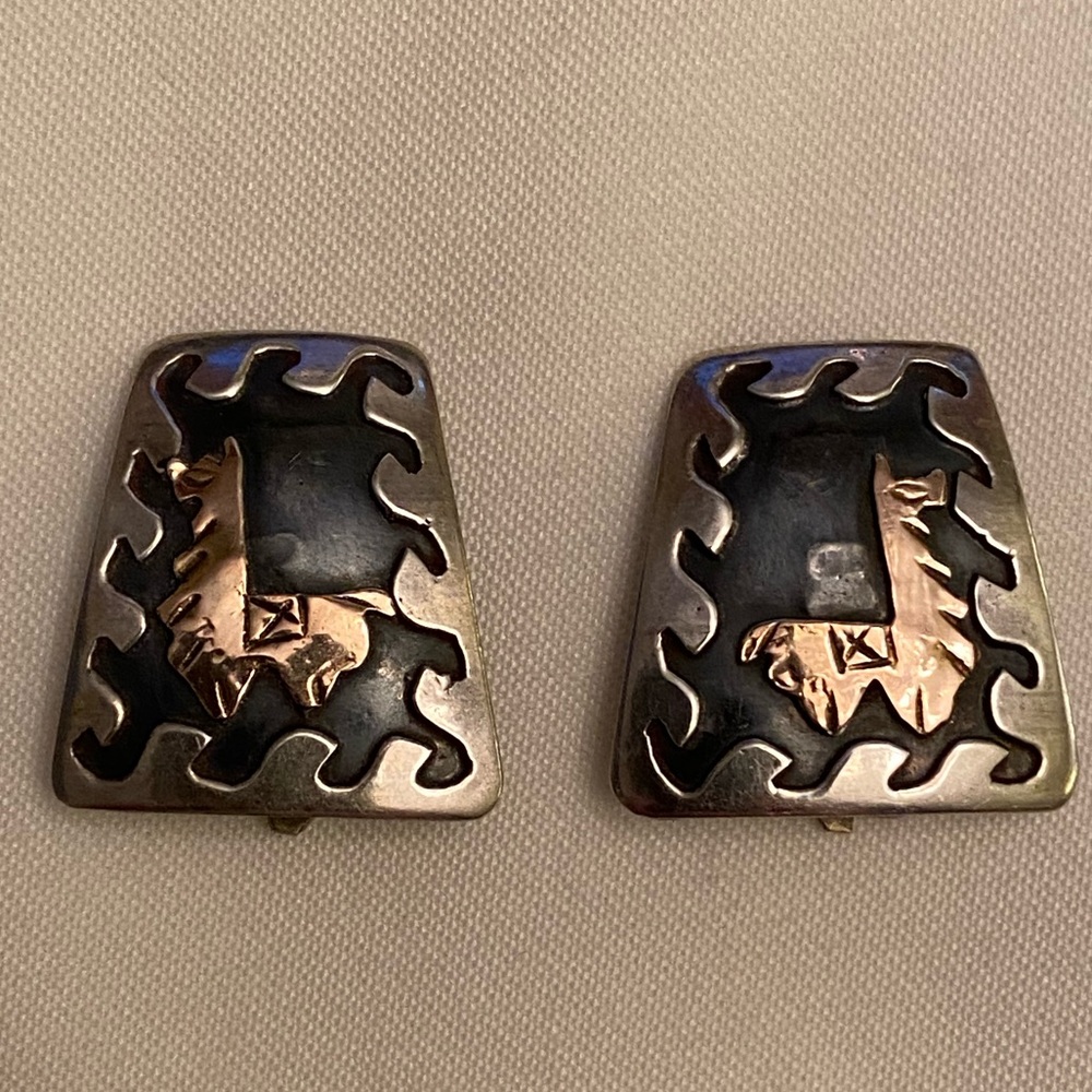 18K Yellow Gold and Sterling Silver Llama/Alpaca Clip on Earrings